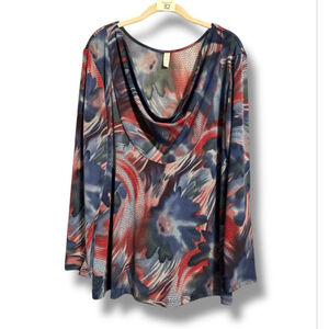 90s Sharon Max Slinky Cowl Neck Top Size XL USA Psychedelic Abstract Mesh Y2K